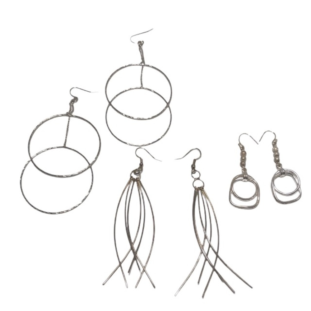 Silvertone Dangly Earrings Silver Earrings Silver Dangles 3 Pairs​​​​